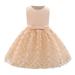 safuny Girls s Party Gown Birthday Dress Clearance Mermaid Beading Vintage Princess Dress Comfy Fit Holiday Pleated Mesh Swing Hem Sleeveless Lovely Round Neck Beige 6-24M