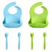 DSstyles Silicone Bibs for Babies 2 Pack Baby Bibs with Spoon Fork Soft Adjustable Fit Waterproof Bibs Feeding Bibs with Food Catcher Pocket Travel Bibs for Eating Dishwasher Safe