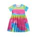 safuny Girls s A Line Dress Teens Clearance Tie Dye Comfy Fit Lovely Short Sleeve Round Neck Pleated Swing Hem Vintage Princess Dress Holiday Pink 160