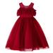 safuny Girls s Party Gown Birthday Dress Clearance Polka Dot Lace Splicing Comfy Fit Mesh Ruffle Hem Cold Shoulder Sleeve Princess Dress Lovely Holiday Round Neck Vintage Red 5-14Y
