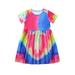 safuny Girls s A Line Dress Teens Clearance Tie Dye Comfy Fit Lovely Short Sleeve Round Neck Pleated Swing Hem Vintage Princess Dress Holiday Multi-color 140