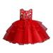 safuny Girls s Party Gown Dress Clearance Floral Gradient Lovely Holiday Sleeveless Bowknot Princess Dress Comfy Fit Round Neck Birthday Princess Ruffle Mesh Hem Vintage Red 2-10T
