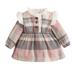 Mikrdoo Baby Girls Dress Plaid Print Ruffle Sleeve Round Neck Long Sleeve Dress One Piece Sun Dress 3-6 Months Pink