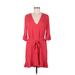 BCBGMAXAZRIA Casual Dress - Mini V Neck 3/4 sleeves: Red Solid Dresses - Women's Size X-Small