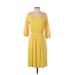 Slinky Brand Casual Dress Scoop Neck 3/4 sleeves: Yellow Print Dresses - Women's Size X-Small