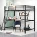 Silver Twin Size Loft Metal&MDF Bed with Desk and Shelf - Sturdy Frame, Built-in Workstation