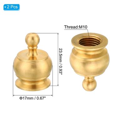 2pcs M10 Thread Lamp Finial Cap Knob Brass Lamp Shade Harp Top Screw 17x23.5mm - Brass Tone