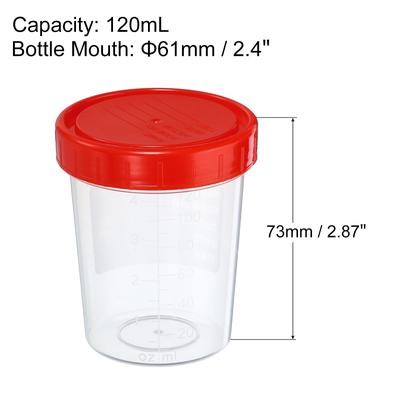 120mL Sample Cups 2Pcs Sample Containers Leak Proof Screw Cap for Lab Home Red - Clear, Red