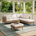 LAUSAINT HOME 6 Pieces Patio Conversation Set Outdoor Sectional Wicker Sofa PE Rattan Furniture Set with Thick Cushions Beige