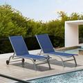 AngLink Chaise Lounge Outdoor Set of 2 Lounge Chairs for Outside with Wheels Outdoor Lounge Chairs with 5 Adjustable Position Pool Lounge Chairs for Patio Beach Yard Deck Poolside Blue
