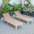 LeisureMod Marlin Poolside Outdoor Patio Lawn and Garden Modern White Powder Coated Aluminum Frame Suntan Sling Chaise Lounge Chair Set of 2 (Light Brown)