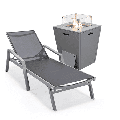 LeisureMod Marlin Modern Gray Aluminum Outdoor Patio Chaise Lounge Chair With Arms with Square Fire Pit Side Table Perfect for Patio Lawn and Garden (Black)