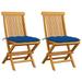 Gecheer Patio Chairs with Blue Cushions 2 pcs Solid Teak Wood