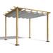 10 ft. x 10 ft. Wood Grain Aluminum Outdoor Pergola with Gray Retractable Shade Canopy