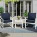 Walsunny 3-Piece Patio Furniture Set Outdoor Conversation Furniture Set with Matching Side Table Metal Sofa Chairs Detachable Cushions Navy Blue