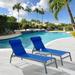 3 Pieces Patio Chaise Lounge Set 5 Positions Adjustable Backrest Lounge Chairs with Table Steel Sunbathing Recliner with Headrest for Pool Beach Garden Backyard Blue