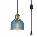 FSLiving Hanging Swag Lamp no Wiring Needed Portable Pendant Light with 15ft Plug-in UL Dimmable Black Cord Glass Plug in Lamp Nordic Minimalist for Kitchen Island Customizable Blue - 1 Light