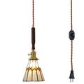 FSLiving Hanging Swag Pendant Light with 15ft Plug-in UL Dimmable Cord Brass Finished E26 Socket Tiffany Orange Intersperse Glass Lamp Nordic Industrial Hanging Lamp for Corner Lighting - 1 Light