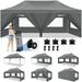 SANOPY Carport Canopy 10 x 20 ft Portable Steel Car Canopy Party Tent with 6 Removable Sidewalls 4 Sandbags 10 Spikes 4 Ropes Gazebo Shelter for Parking Camping Picnic Party Gray