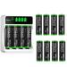 HiQuick (12 Pack) 1.2V 2800mAh NiMh AA Batteries High Capacity with LCD Smart 4 Bay Battery Charger (Micro USB and Type-C Charging)