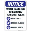 Must Wear Face Shield Rubber Gloves Apron When Handling Chemicals Sign OSHA Sign 10x14 Aluminum