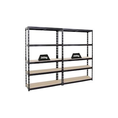 PROREGAL 2x Schwerlastregal Giant Tiger | HxBxT 200x120x40cm | Fachlast 265kg | 5-Ebenen | Schwarz | Garagenregal Lagerregal Steckregal Kellerregal Image