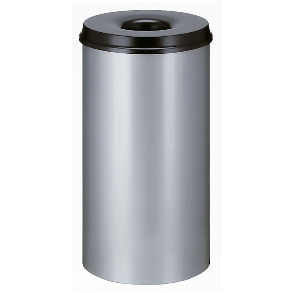 PROREGAL Selbstlöschender Papierkorb & Abfallsammler aus Metall | 50 Liter, HxØ 63x33,5cm | Alu-Grau, Kopfteil Schwarz Image