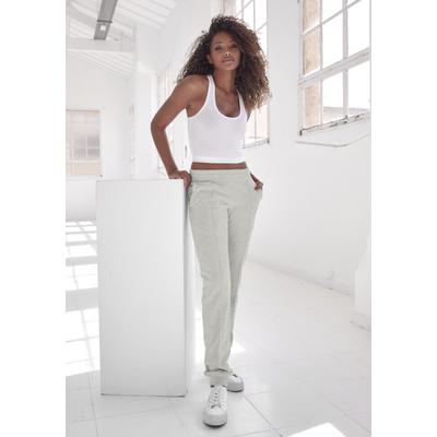 Relaxhose H.I.S, Damen, Gr. 44/46, N-Gr, grau (hellgrau meliert), angeraute Sweatware, Obermaterial: 90% Baumwolle, 10% Polyester, meliert, casual, Hosen, mit Piping vorn, Loungeanzug Image