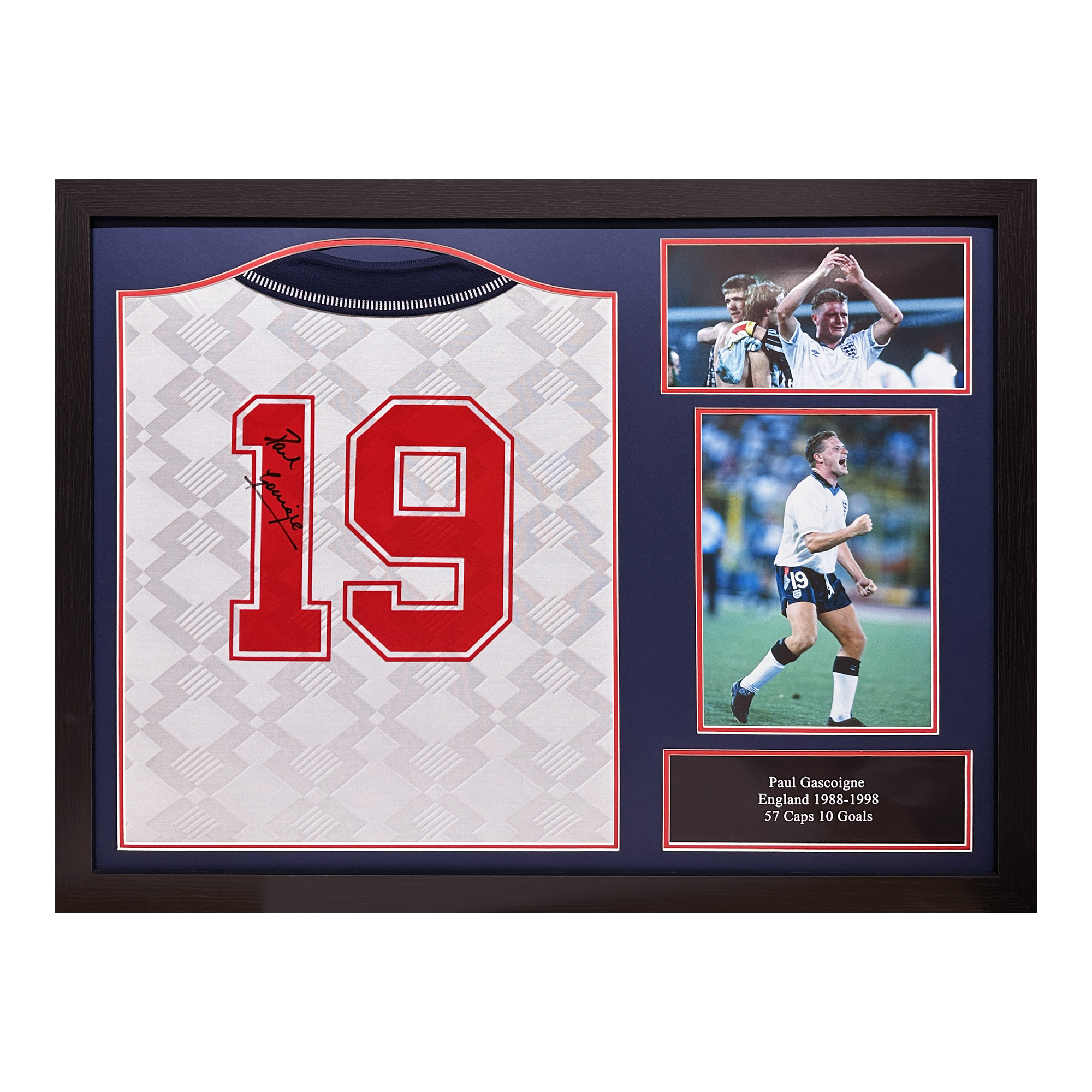 Von Paul Gascoigne signiertes T-Shirt – gerahmt Image