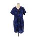 J by Jasper Conran Casual Dress - Popover: Blue Acid Wash Print Dresses - Women's Size 16