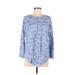 Nine West Long Sleeve Henley Shirt: Blue Tops - Women's Size Medium
