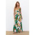 Rayon Crepe Tropical Embroidered Tie Back Beach Jumpsuit