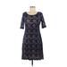 Connected Apparel Casual Dress - A-Line Scoop Neck Short sleeves: Blue Print Dresses - Women's Size 8
