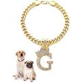 Icemond Rhinestone Studded Initial Pendant 18 Cuban Chain Fashion Costume Jewelry Necklace for Dogs Cats in Gold Rhodium Tone