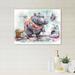 Trinx Gray Hippo in The Bathroom I - Animal Hippo Bathroom Wall Art For Bathroom Metal in Gray/Orange/Pink | 16 H x 32 W x 1 D in | Wayfair