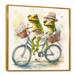 Trinx Green Frogs Riding A Bike - Animal Frog Wall Art Living Room Canvas, Cotton in Gray/Green | 16 H x 16 W x 1 D in | Wayfair