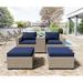 Latitude Run® Griscelda Wicker/Rattan 4 - Person Seating Group w/ Cushions Synthetic Wicker/All - Weather Wicker/Wicker/Rattan in Blue/White | Outdoor Furniture | Wayfair