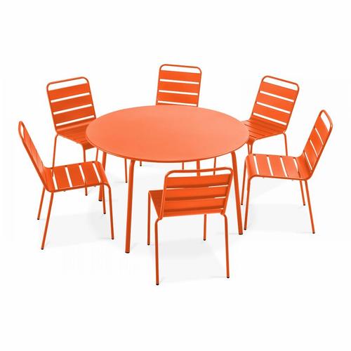Runder Gartentisch und 6 Metallstühle Orange – Orange