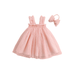 Qtinghua Toddler Baby Girls Dress Tulle Tutu Dress Lace Princess Birthday Wedding Party Dresses+Headband Summer Clothes Pink 2-3 Years