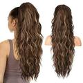 SEIKEA 26 Highlight Ponytail Extension Long Drawstring Ponytail Curly Wavy Clip in Hair Extensions Ponytail Natural Soft Synthetic Hairpiece for Women Chocolate Brown with Blonde Highlights