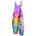 Usmixi Jumpsuits for Women Fashion Tie Dye Loose Pocket Adjustable Strap Cotton Linen Baggy Maxi Jumpsuits Overalls Summer Formal Floral Print Round Neck Sleeveless Long Rompers Purple xxl