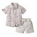 REORIAFEE Boys Baptism Outfit Festival Outfits Summer Children s Wear Boy s Short Sleeve Lapel Shirt Shorts Suit Belt Tie White 4-5 Years