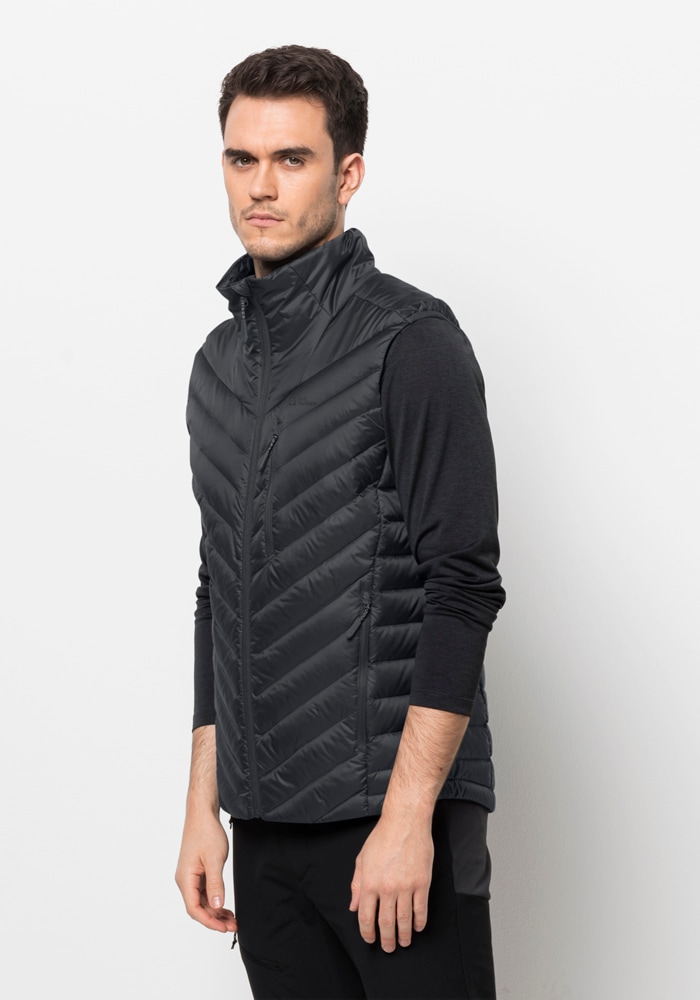 Daunenweste JACK WOLFSKIN "PASSAMANI DOWN VEST M", Herren, Gr. S (48), phantom, OBERSTOFF 100% POLYAMID FUTTER 100% POLYESTER 1. FÜLLUNG 90% WEIßE ENTENDAUNEN, 10% FEDER 2. FÜLLUNG 100% POLYESTER, Westen Image