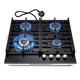 Gas Hob 4 burners, 60cm Black Glass Gas Hob, Built in Gas Cooktop with Cast Iron Supports, NG/LPG Convertible, Gas Hob Cooker with Flame Out Protection