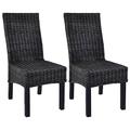 vidaXL Kubu Rattan and Mango Wood Dining Chairs - Set of 2, Aesthetic Black Handwoven Rattan Chairs with Simplistic Design for Kitchen or Dining Room Decor
