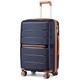 British Traveller 24" Medium Suitcase Lightweight Polypropylene Hard Shell Luggage Hold Check in Suitcase with 4 Wheels and Built-in TSA Lock(Navy, 66cm 60L)