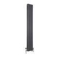 Milano Windsor - Traditional Anthracite Cast Iron Style Vertical Triple Column Dual Fuel Electric Radiator with Touchscreen Wi-Fi Thermostat and Brass Angled Thermostatic Valves - 1800mm x 290mm