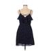 Trixxi Casual Dress - A-Line V Neck Sleeveless: Blue Polka Dots Dresses - Women's Size Medium