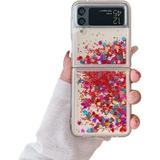 Samsung Galaxy Z Flip 3 Glitter Case for Girls Women Liquid Bling Sparkle Luxury Flowing Floating Quicksand Soft TPU Clear Case for Samsung Galaxy Z Flip 3 5G 2021(Color Red)