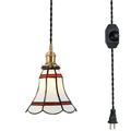 FSLiving Hanging Swag Pendant Light with 15ft Plug-in UL Dimmable Cord Brass Finished E26 Socket Tiffany White Cone Glass Lamp Nordic Industrial Hanging Lamp for Corner Lighting - 1 Light